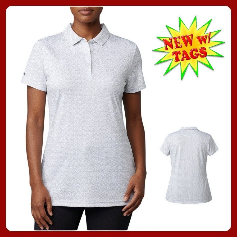 Levelwear System Golf Polo Women Large White Geometric NWT High-Low Hem